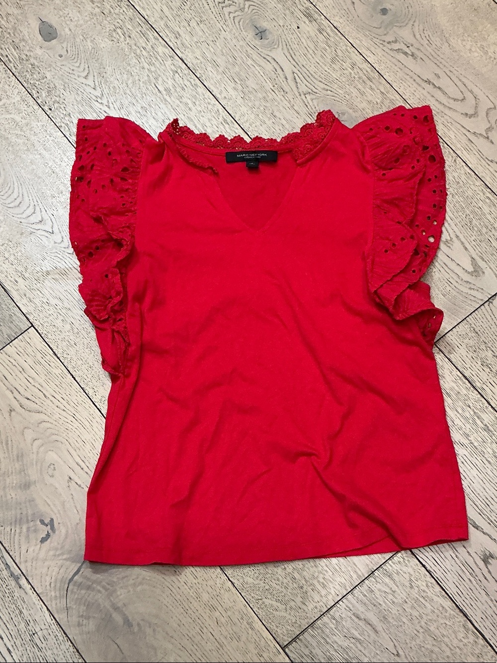 Woman’s Marc New York red butterfly sleeve top. Small. V neck. Gently worn. Cute